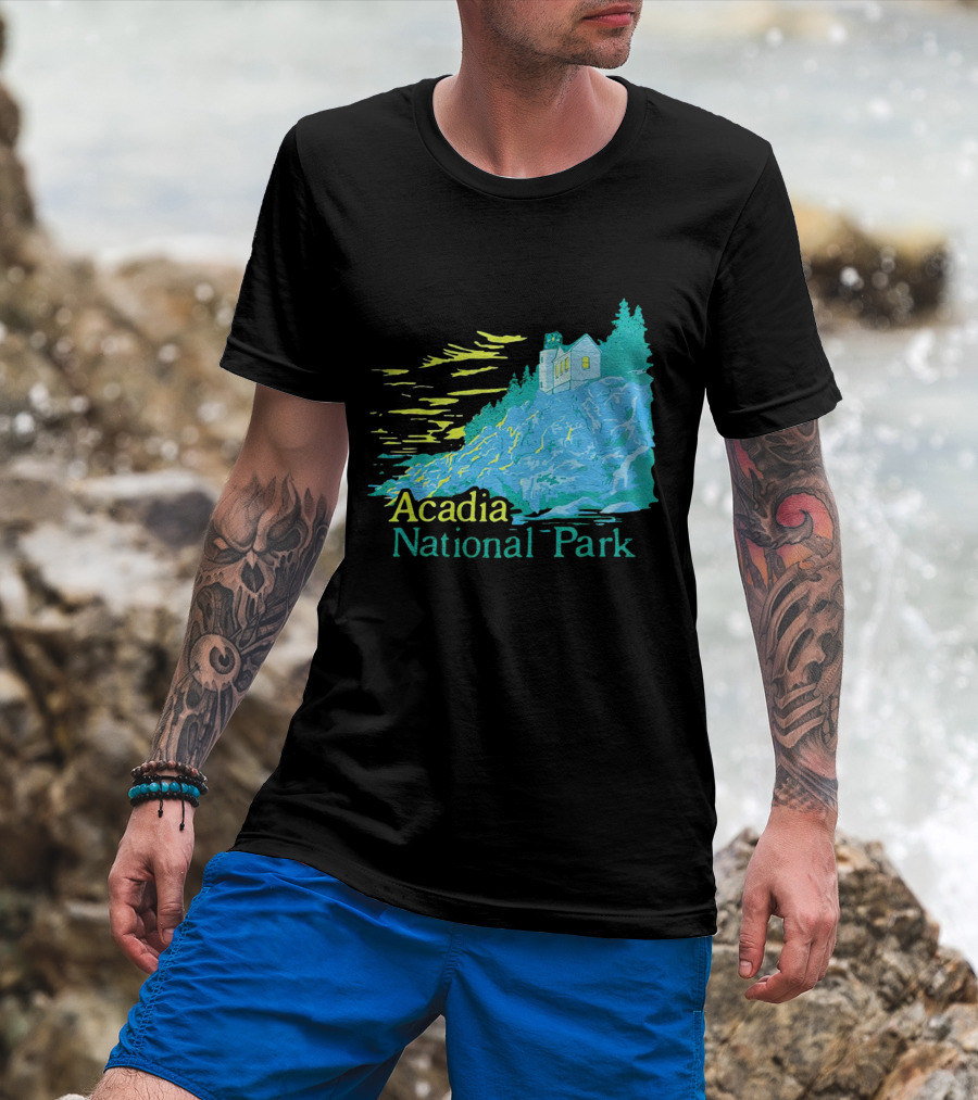 Acadia National Park Scenic Lighthouse And Rocky Cliff T-Shirt