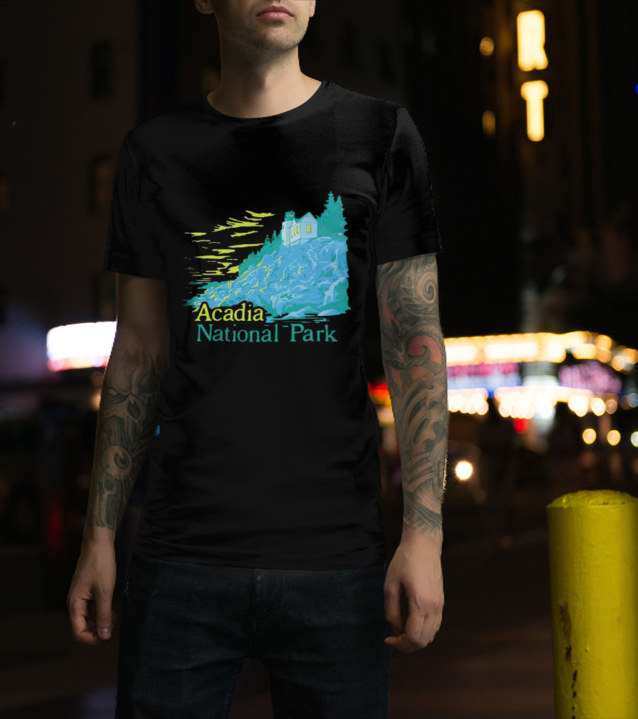 Acadia National Park Scenic Lighthouse And Rocky Cliff T-Shirt