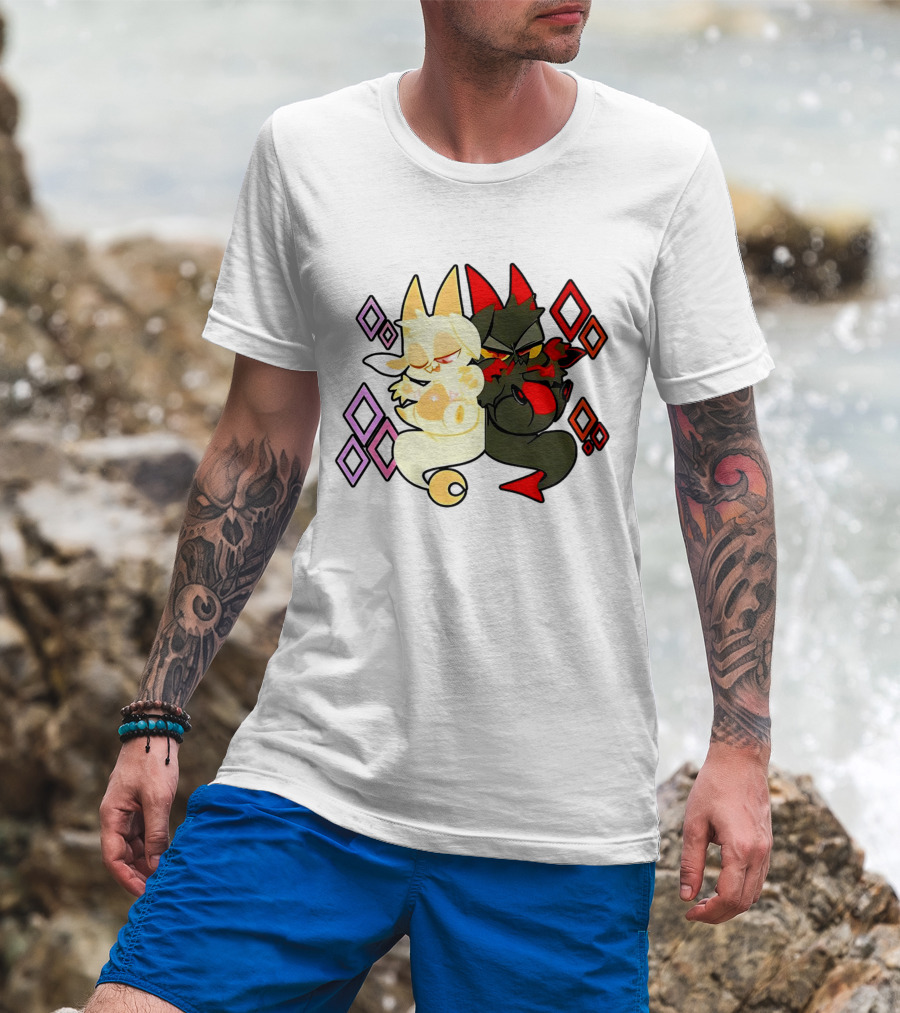 Chikn Nuggit Fwench Fwy Diamond Pattern Characters T-Shirt