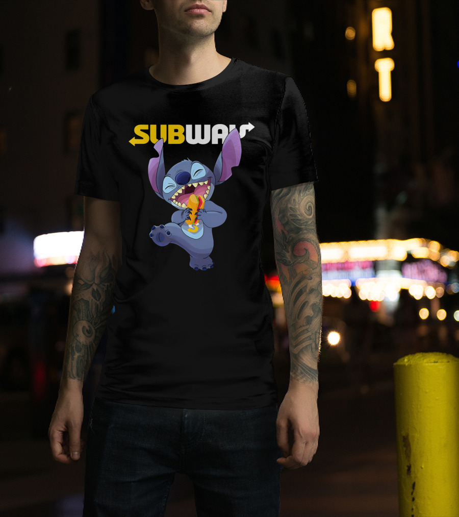 SUBWAY Stitch Eating Hotdog T-Shirt