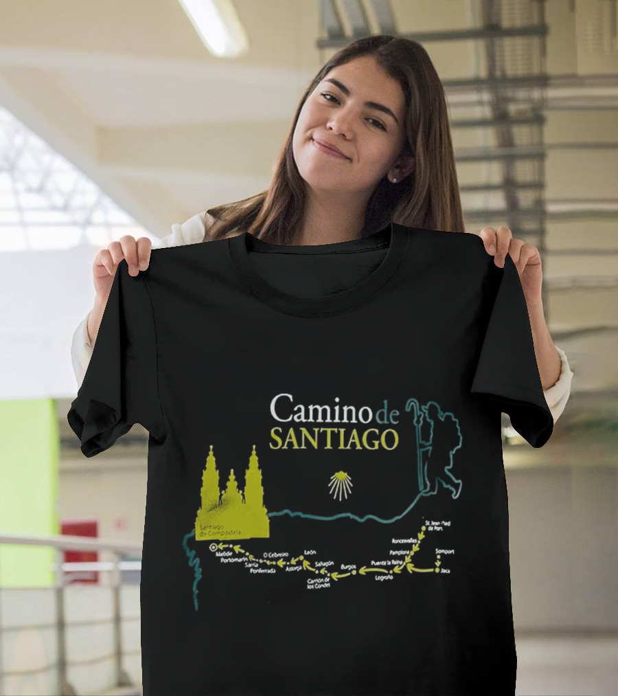 Camino de Santiago Map Santiago Compostela Route Pilgrim Journey T-Shirt