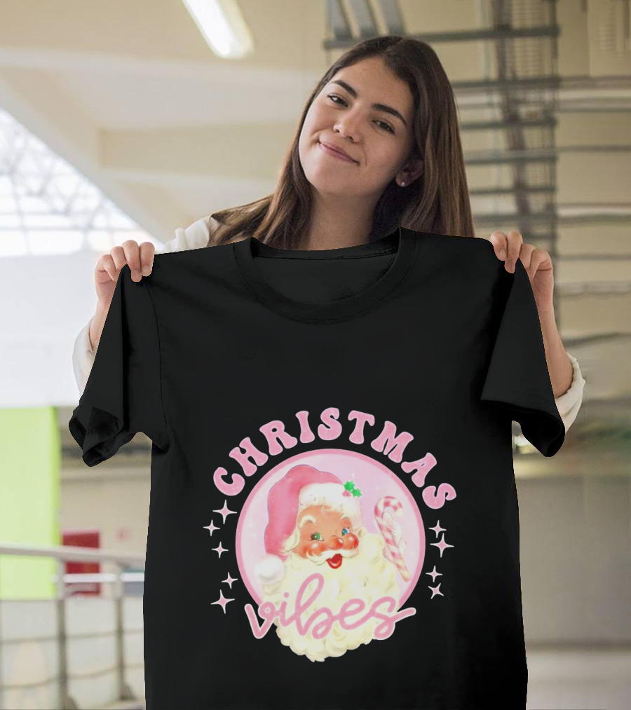 Christmas Vibes Santa Claus Candy Cane Retro Holiday T-Shirt