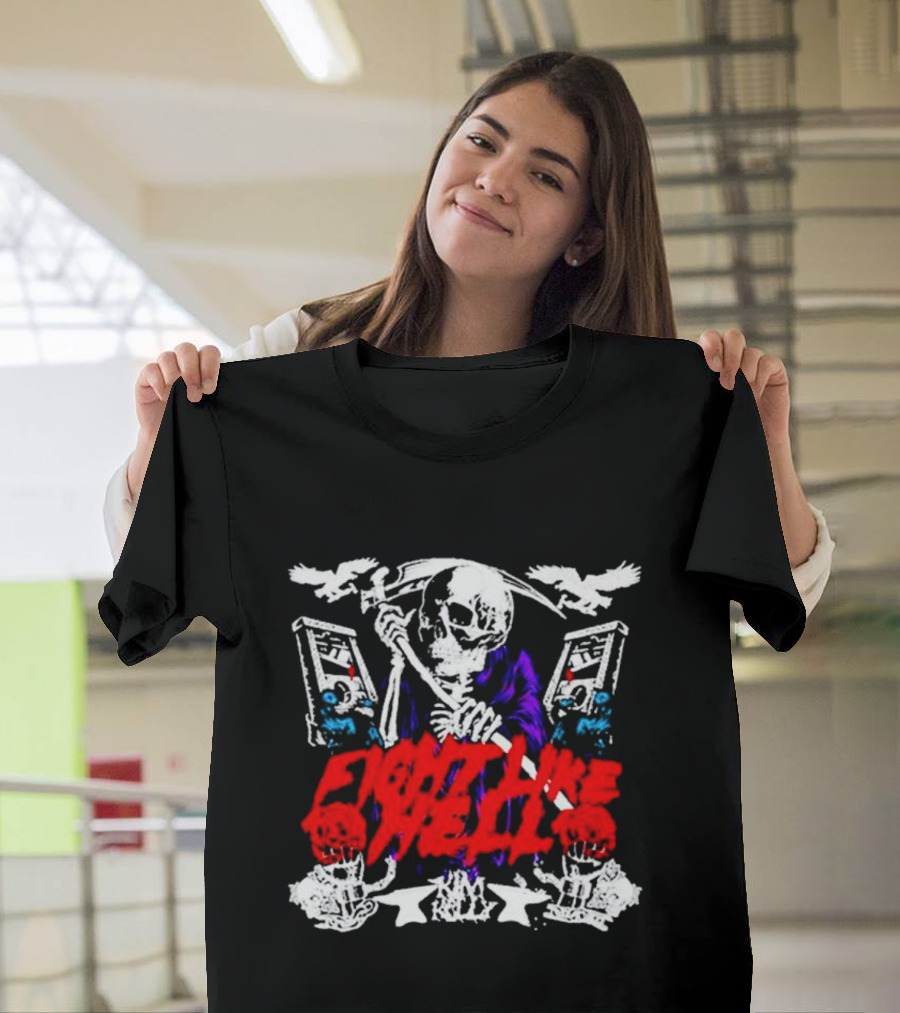 Kim Kelly Fight Like Hell Skeleton Sickle 80s Arcade T-Shirt