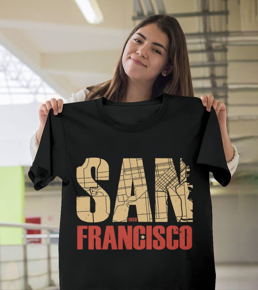 San Francisco 1850 Map Typography T-Shirt