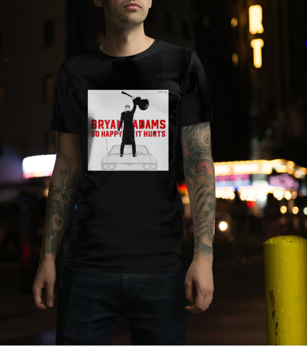Bryan Adams So Happy It Hurts Album Cover Art Standing On Car With Guitar T-Shirt