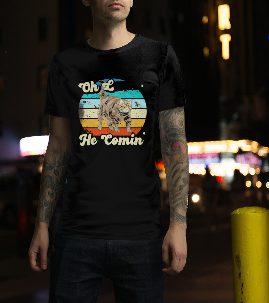 Oh Lawd He Comin Vintage Cat Retro Stripes T-Shirt