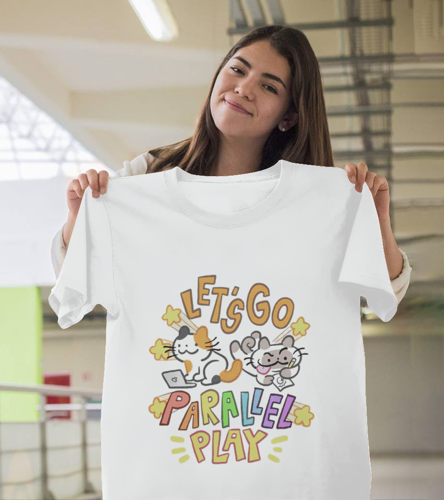 LET'S GO PARALLEL PLAY CUTE CATS WITH STARS AND LAPTOP T-Shirt
