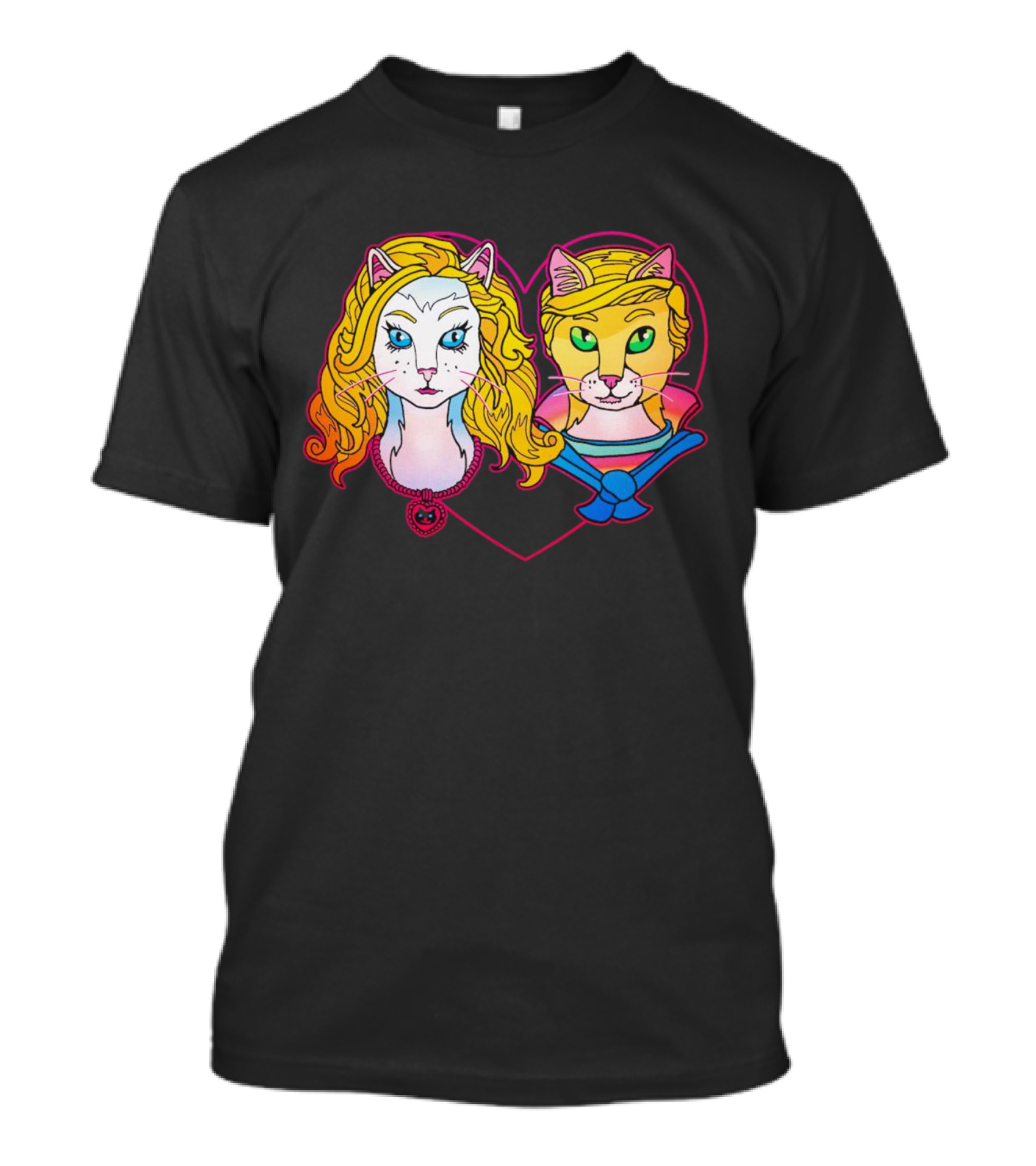 Barbcats Heart Neon Feline Duo Pop T-Shirt