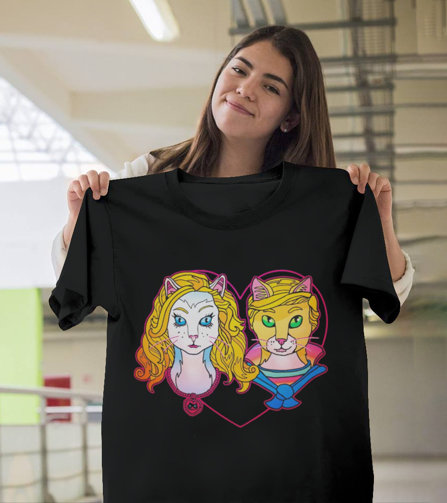 Barbcats Heart Neon Feline Duo Pop T-Shirt