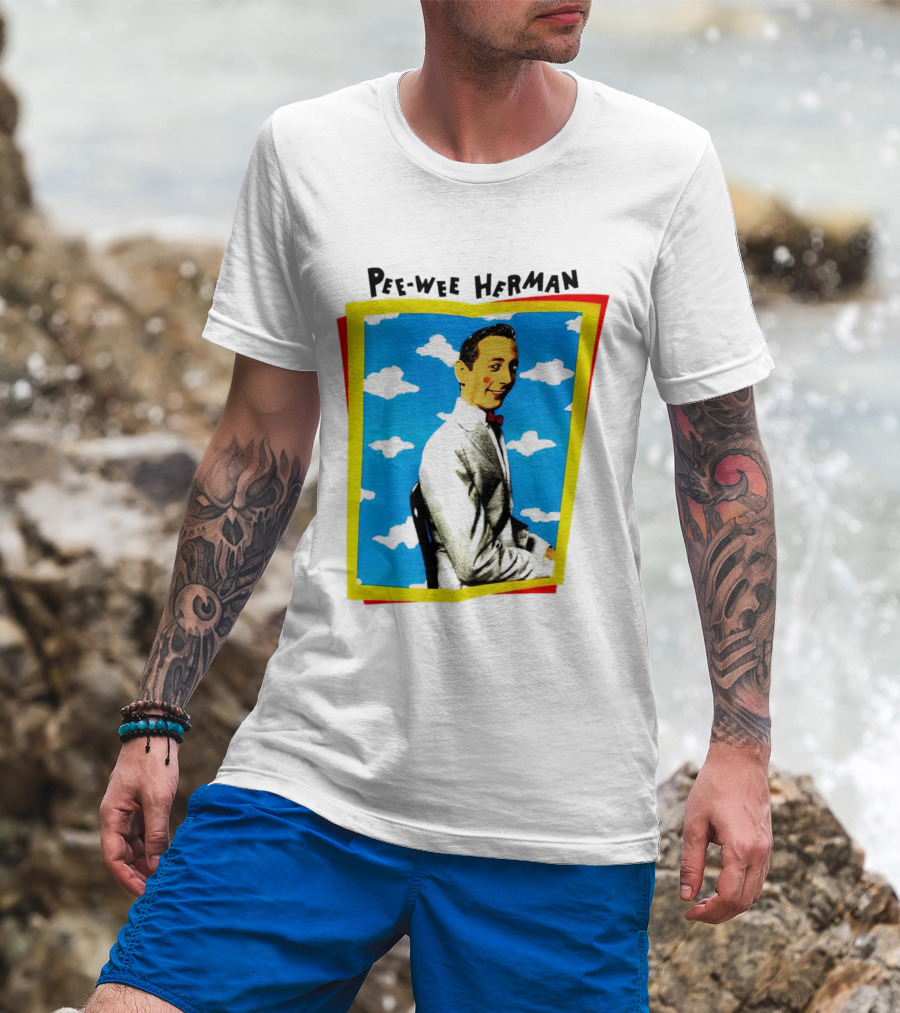 Pee-Wee Herman Paul Reubens Retro Pop Art Style Bright Blue Background T-Shirt