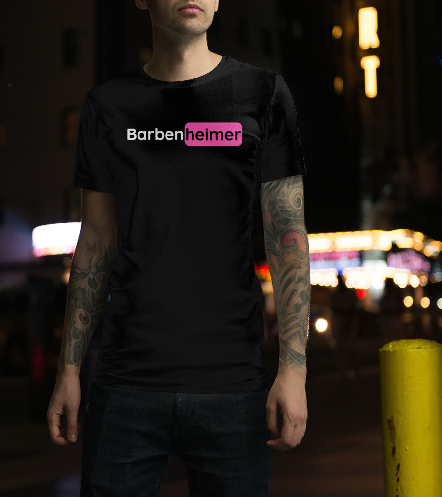 Barbenheimer Text Minimalist Black And Pink T-Shirt