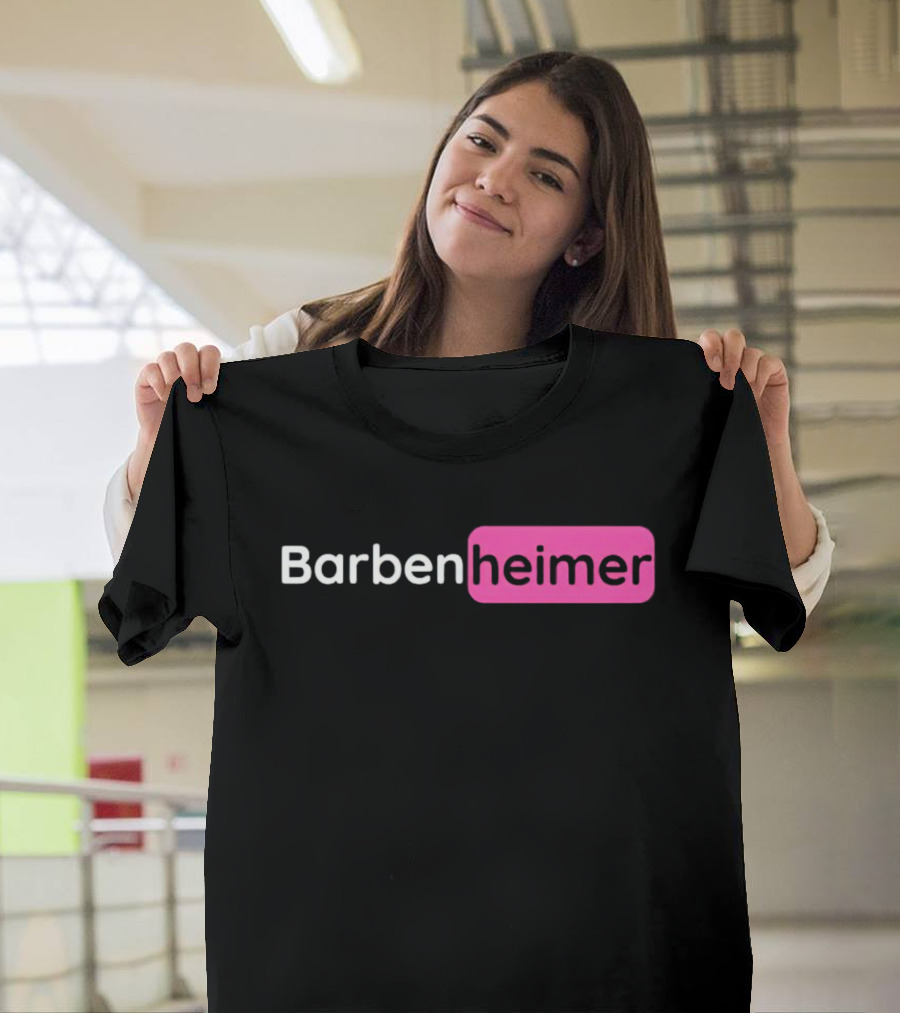 Barbenheimer Text Minimalist Black And Pink T-Shirt