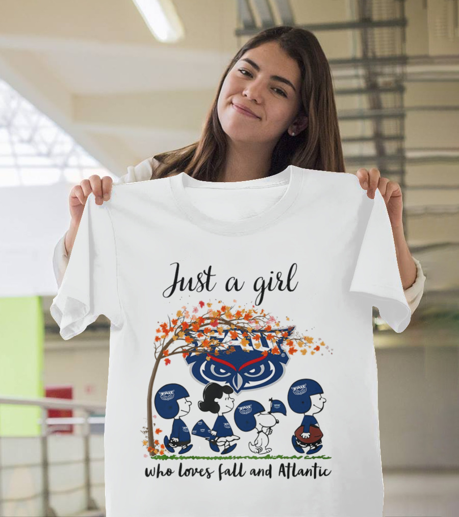 Just A Girl Who Loves Fall And Atlantic Peanuts Owl Football Team T-Shirt