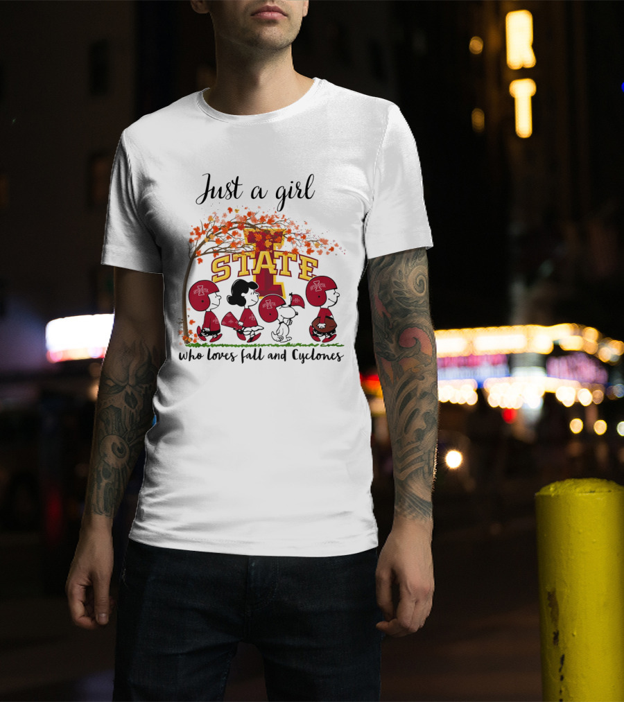Just A Girl Who Loves Fall And Cyclones Peanuts Cartoon Iowa State Halloween T-Shirt