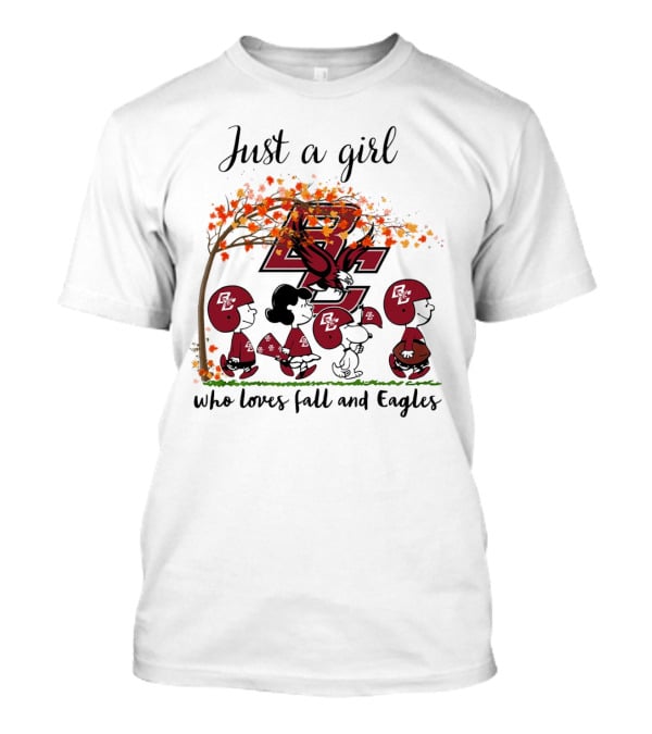 Just A Girl Who Loves Fall And Boston College Eagles Peanuts Cartoon T-Shirt