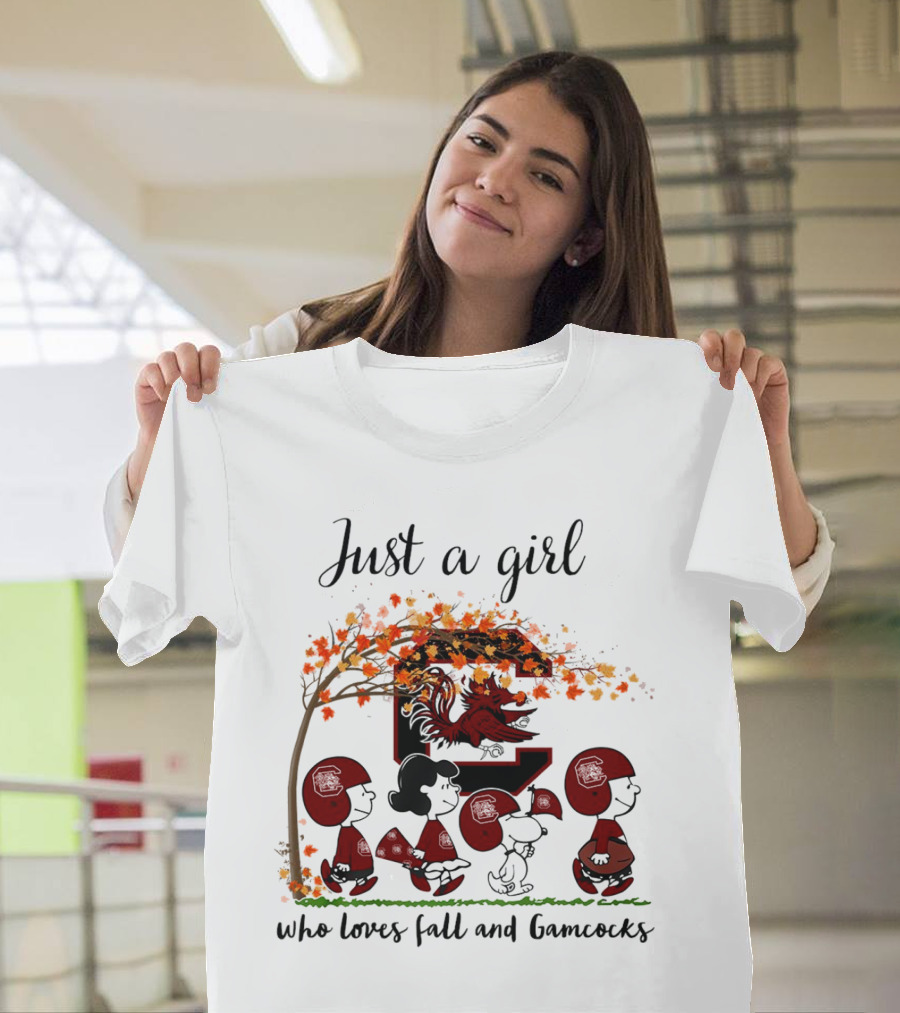 Just a Girl Who Loves Fall and Gamecocks Peanuts Cartoon T-Shirt