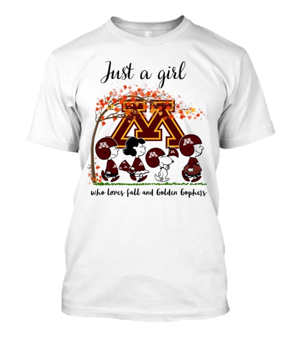 Just A Girl Who Loves Fall And Golden Gophers Peanuts Cartoon T-Shirt