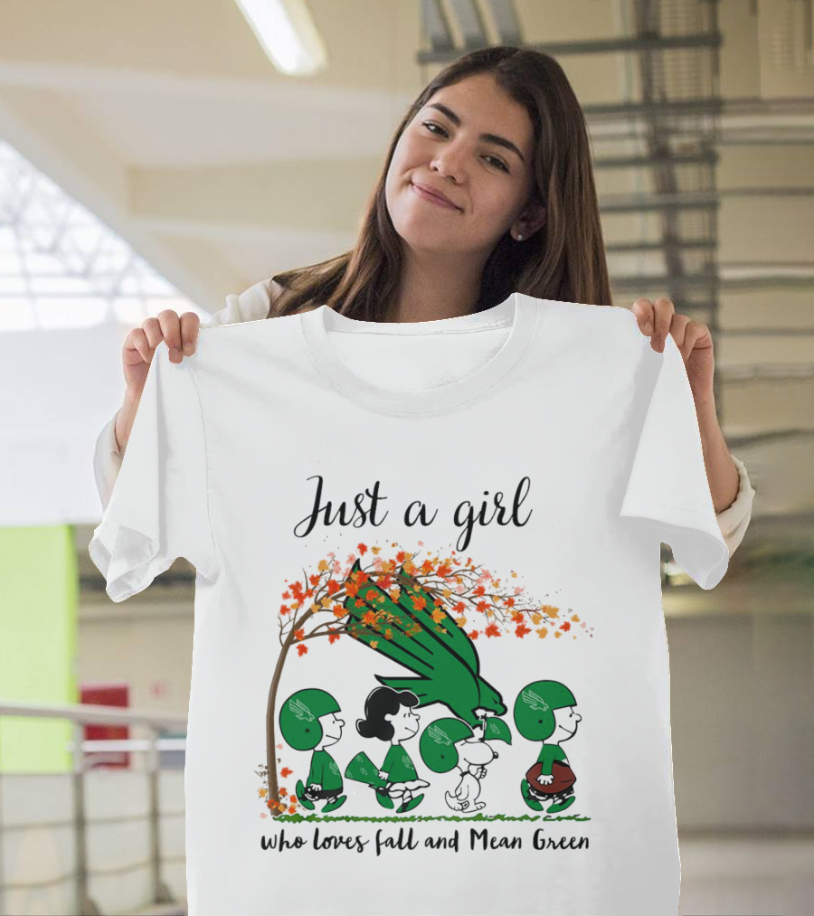 Just a Girl Who Loves Fall and Mean Green Peanuts Cartoon Football Halloween T-Shirt