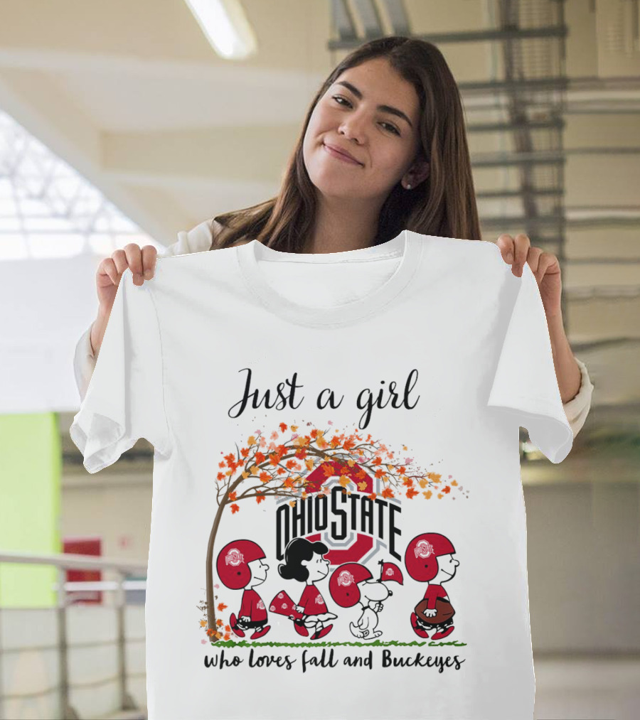 Just A Girl Who Loves Fall and Ohio State Buckeyes Peanuts Cartoon T-Shirt