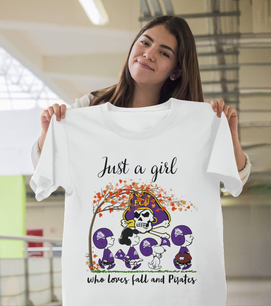 Just A Girl Who Loves Fall And Pirates Peanuts Cartoon Halloween ECU T-Shirt