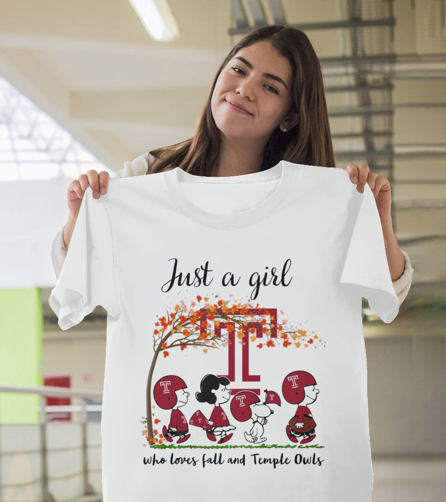 Just a Girl Who Loves Fall and Temple Owls Peanuts Cartoon T-Shirt
