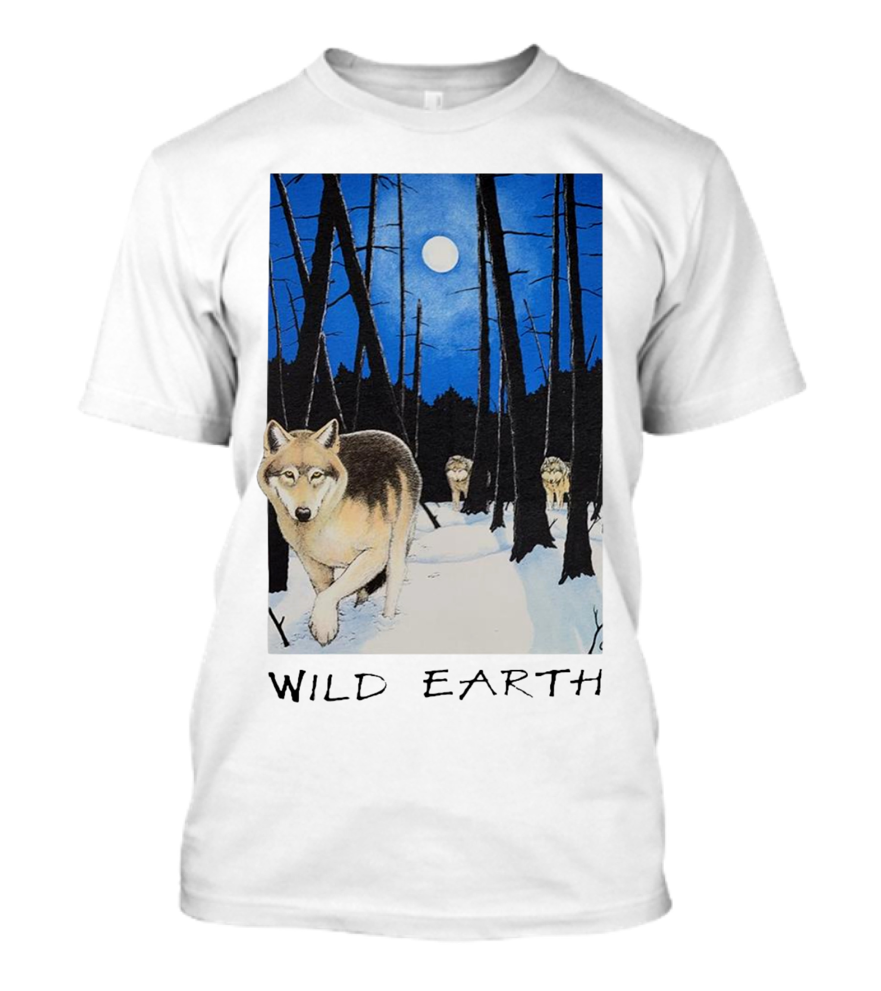 Wild Earth Wolves Under Moonlit Forest T-Shirt
