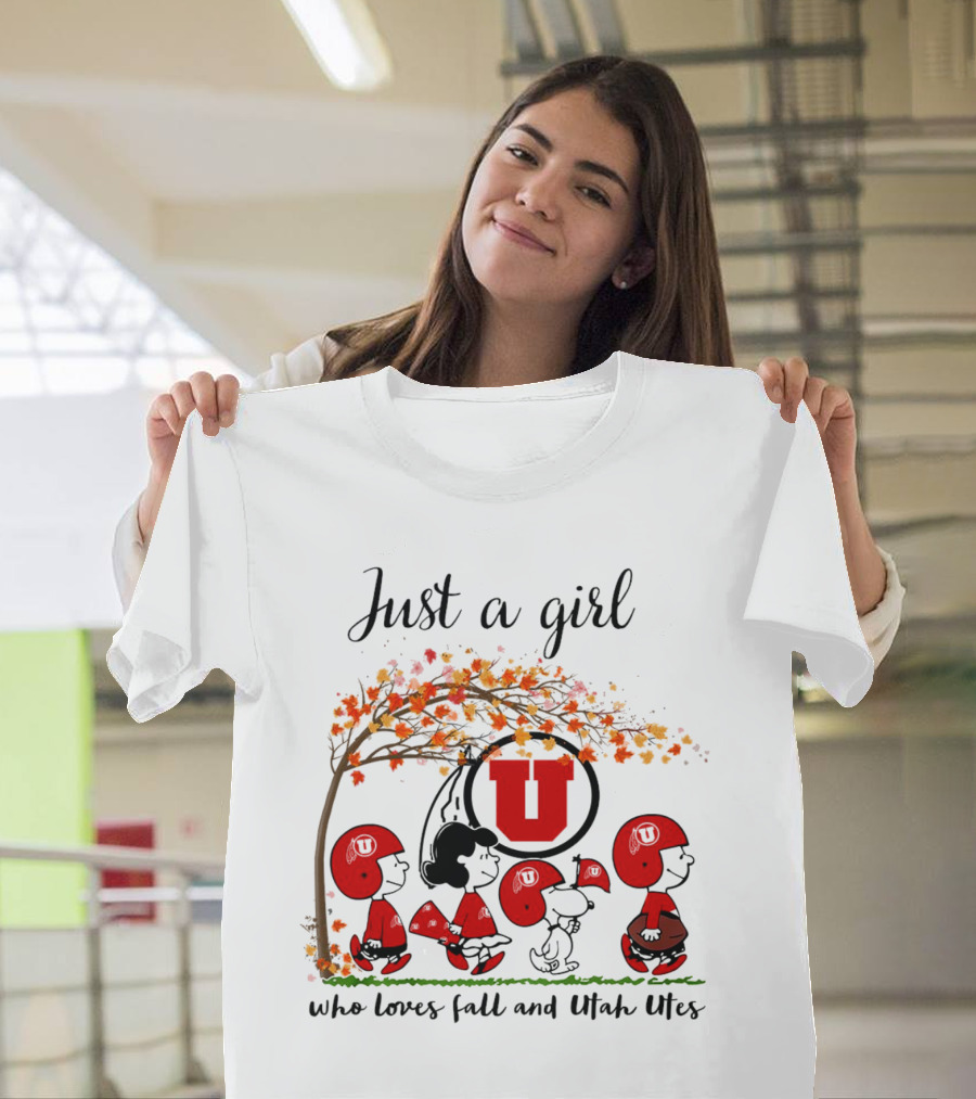 Just A Girl Who Loves Fall and Utah Utes Peanuts Cartoon T-Shirt