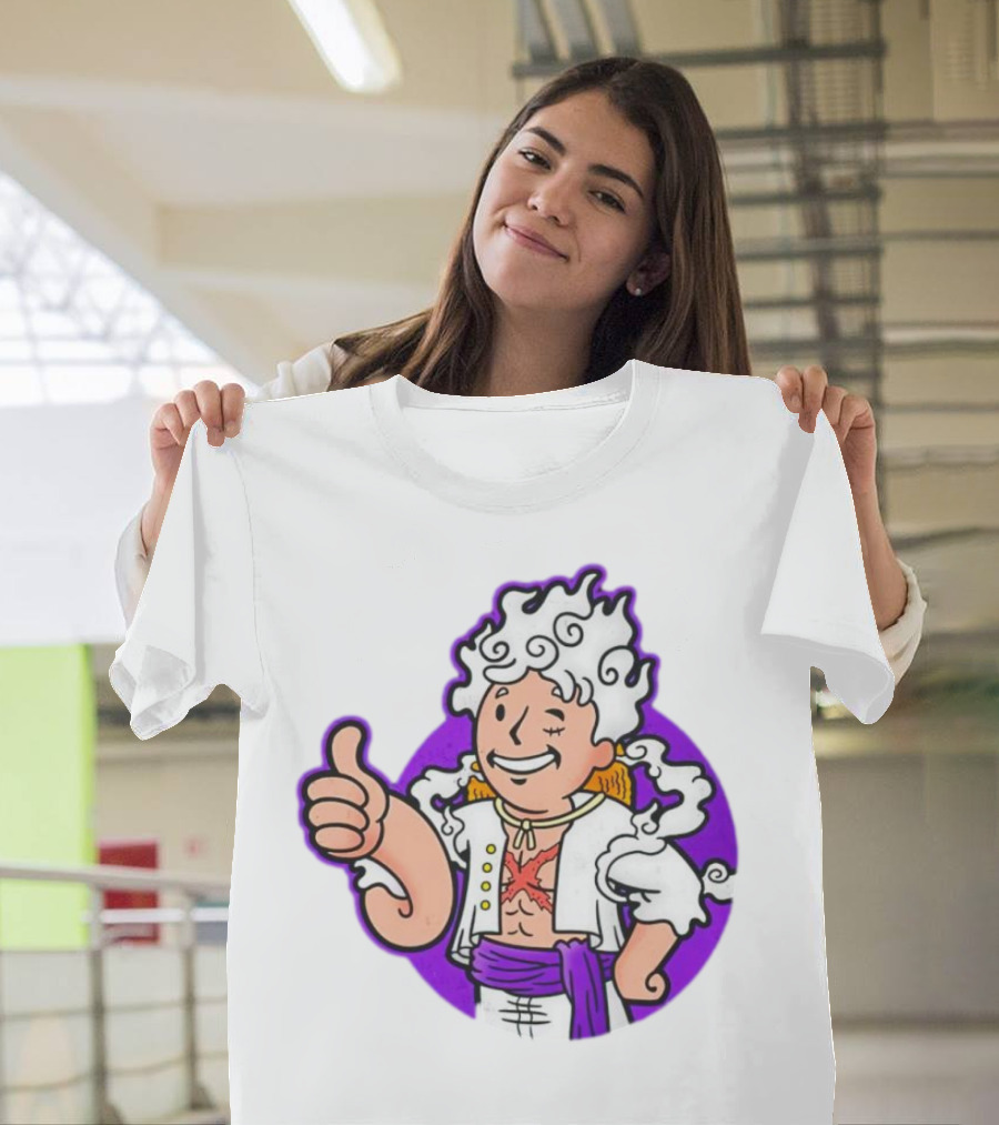 Luffy Sun God Boy Nika One Piece Vault Boy Mashup T-Shirt