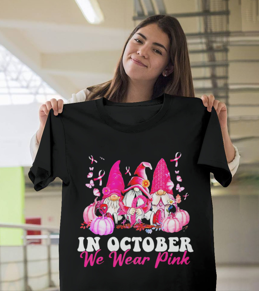 Gnome We Wear Pink October Breast Cancer Awareness T-Shirt