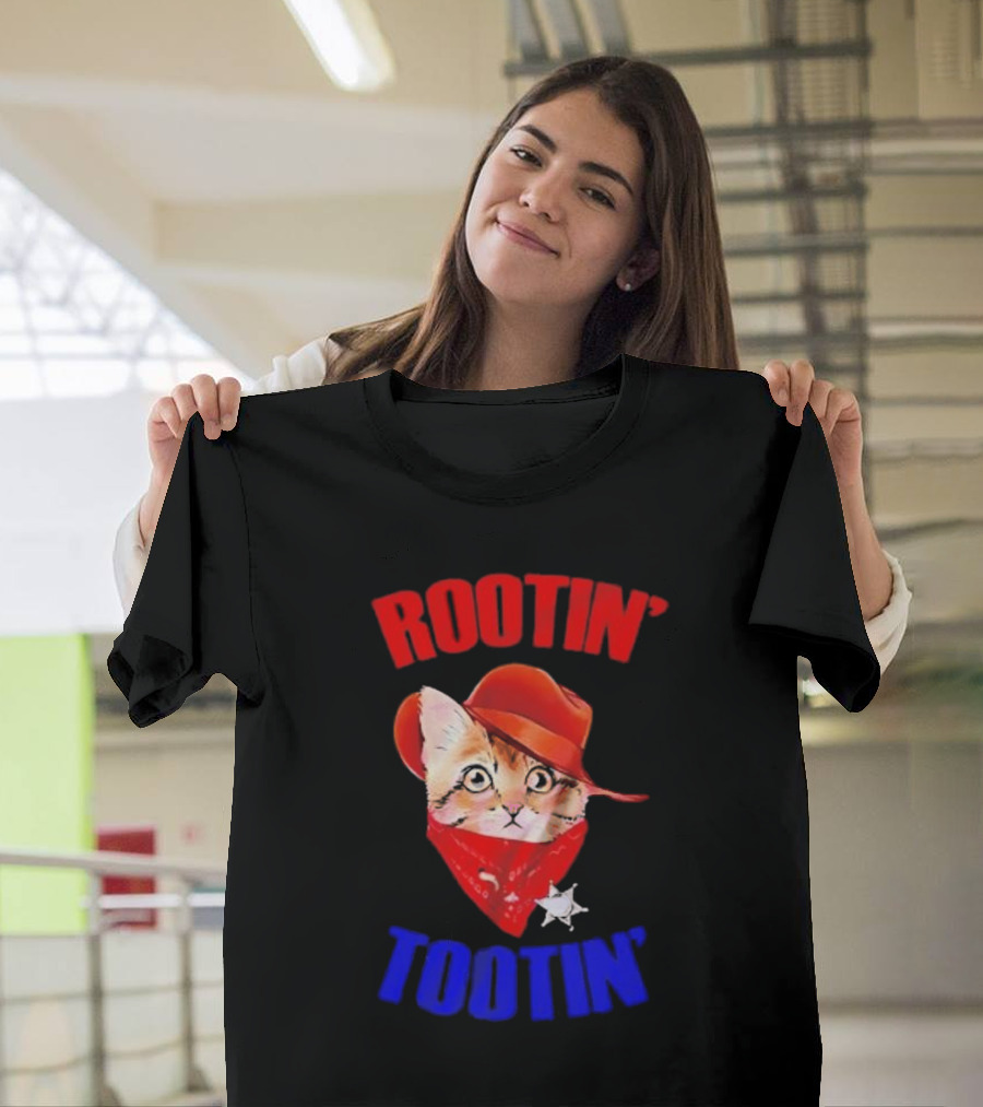 Rootin Tootin Cat Cowboy Vintage Red Hat and Bandana with Sheriff Star T-Shirt