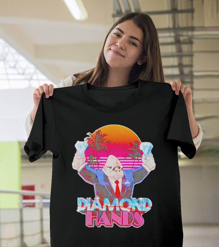 Diamond Hands Gorilla in Suit with Dollars and Vintage Sunset Background T-Shirt
