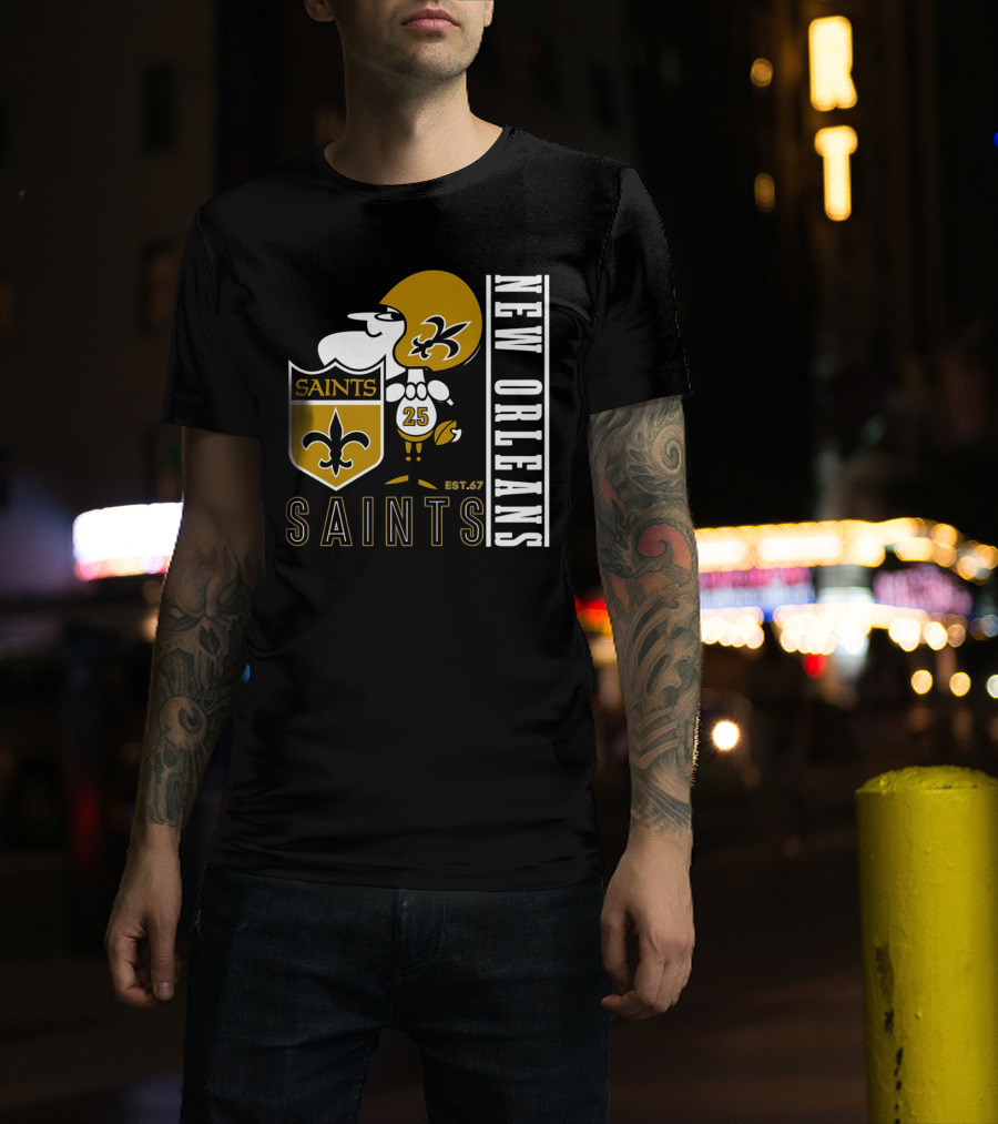 New Orleans Saints Est.67 Mascot With Shield And Fleur-de-Lis T-Shirt