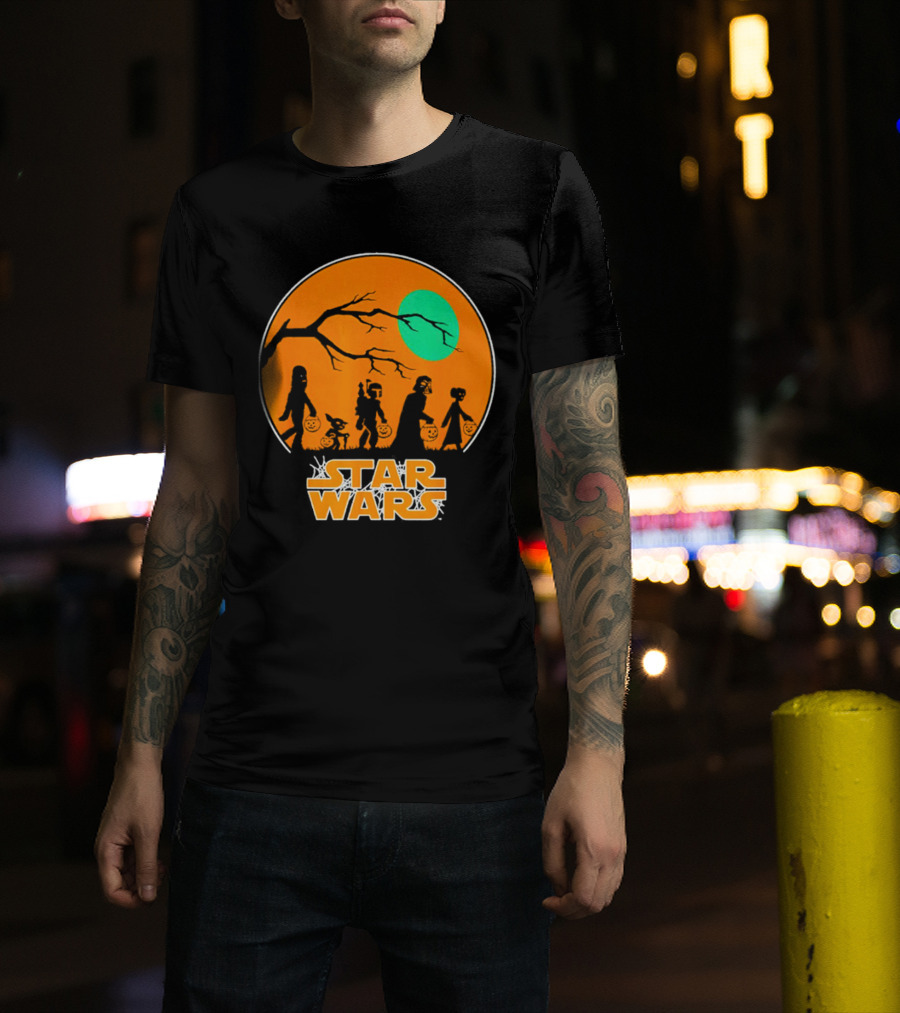 Star Wars Halloween Trick-or-Treating Silhouette Moon T-Shirt