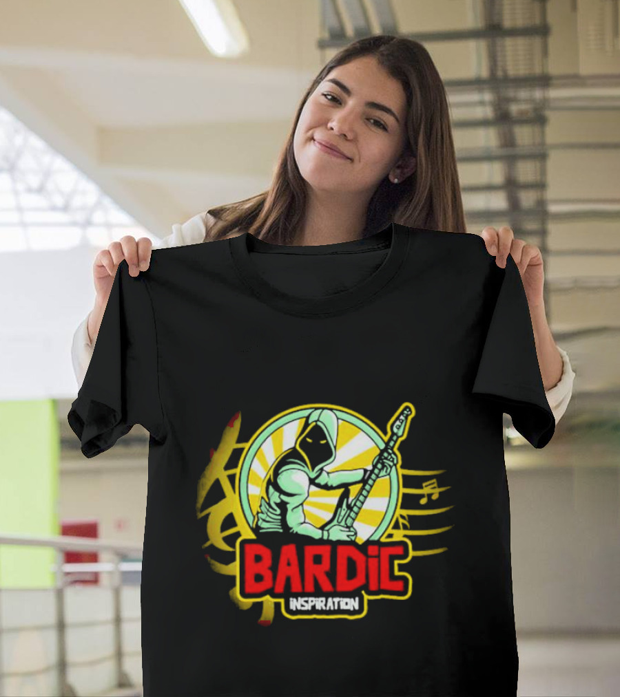 Bardic Inspiration Musical Hooded Figure with Guitar and Notes T-Shirt