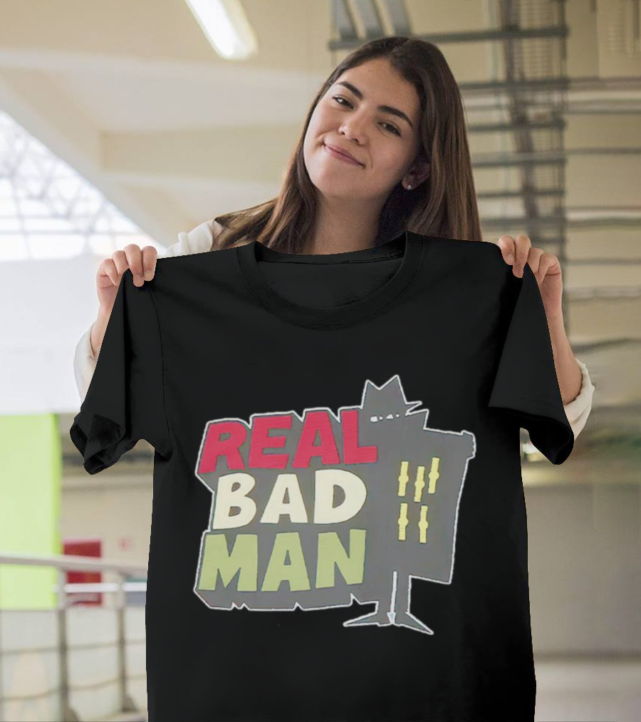 Real Bad Man with Iconic Silhouette and Stripes T-Shirt
