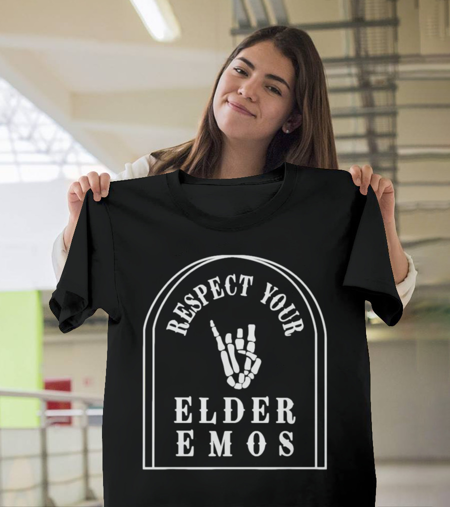 RESPECT YOUR ELDER EMOS Skeleton Hand Gesture T-Shirt