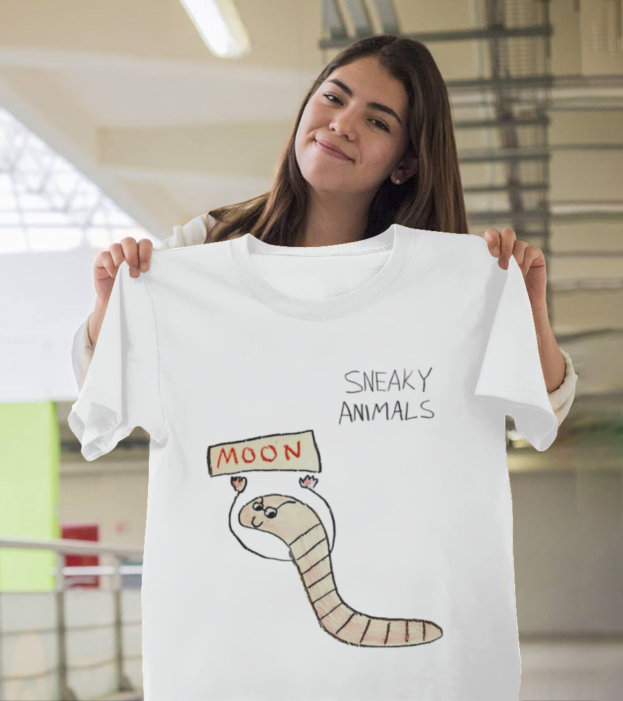 Sneaky Animals Moon Worm Holding Sign T-Shirt