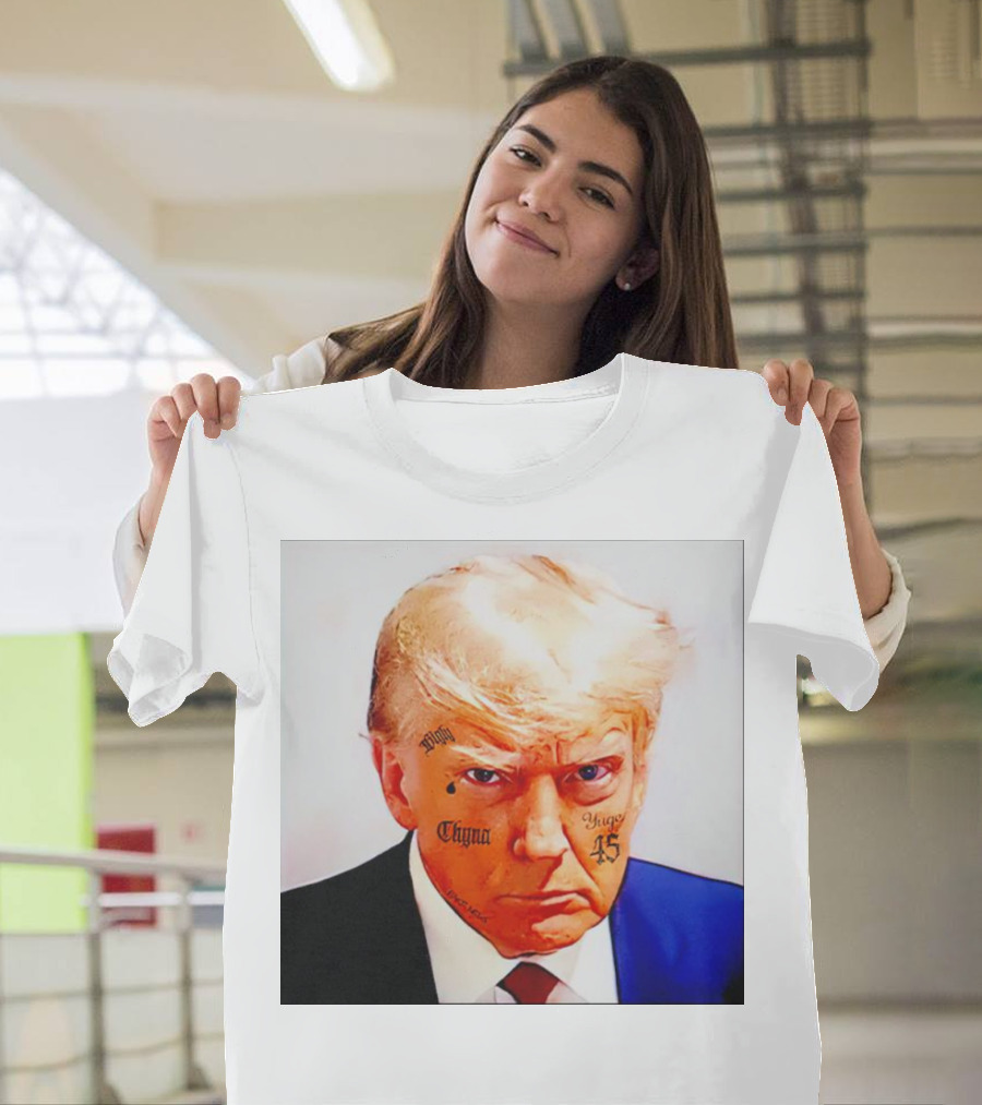 Donald Trump Tattoo Face with Maga China 45 Text Elements T-Shirt