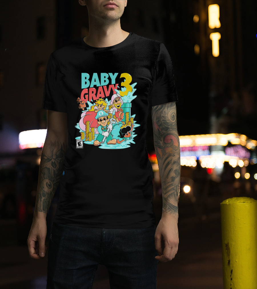 Baby Gravy 3 Bros Funny Mario Parody Explicit Content T-Shirt
