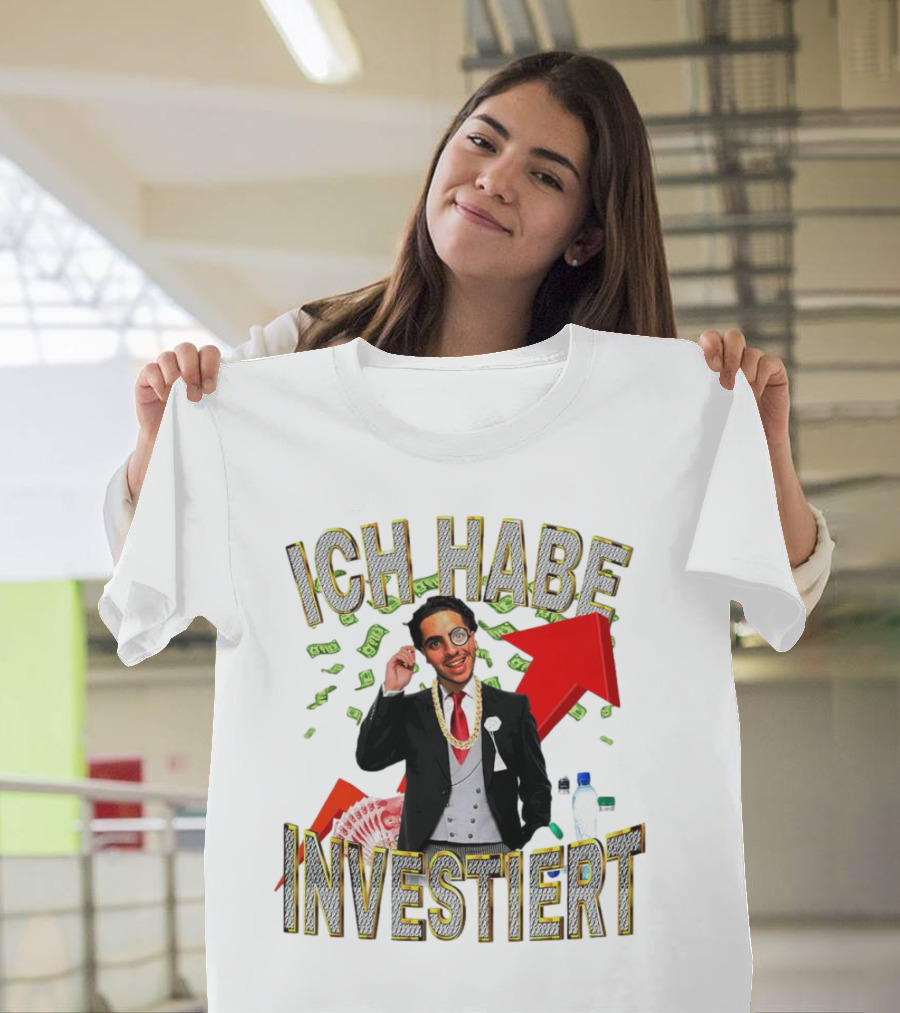 Ich Habe Investiert Money Business Success Visual with Red Arrow and Wealth Elements T-Shirt