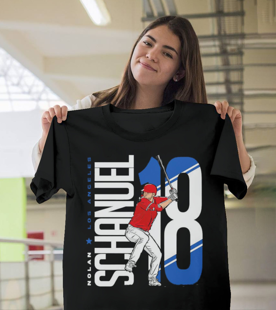 Nolan Schanuel 18 Los Angeles Angels Baseball Player Swinging T-Shirt