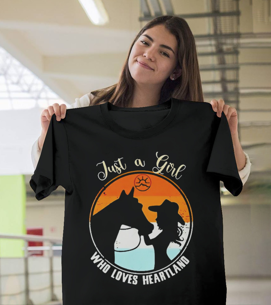 Just A Girl Who Loves Heartland Vintage Horse Silhouette With Sunset T-Shirt