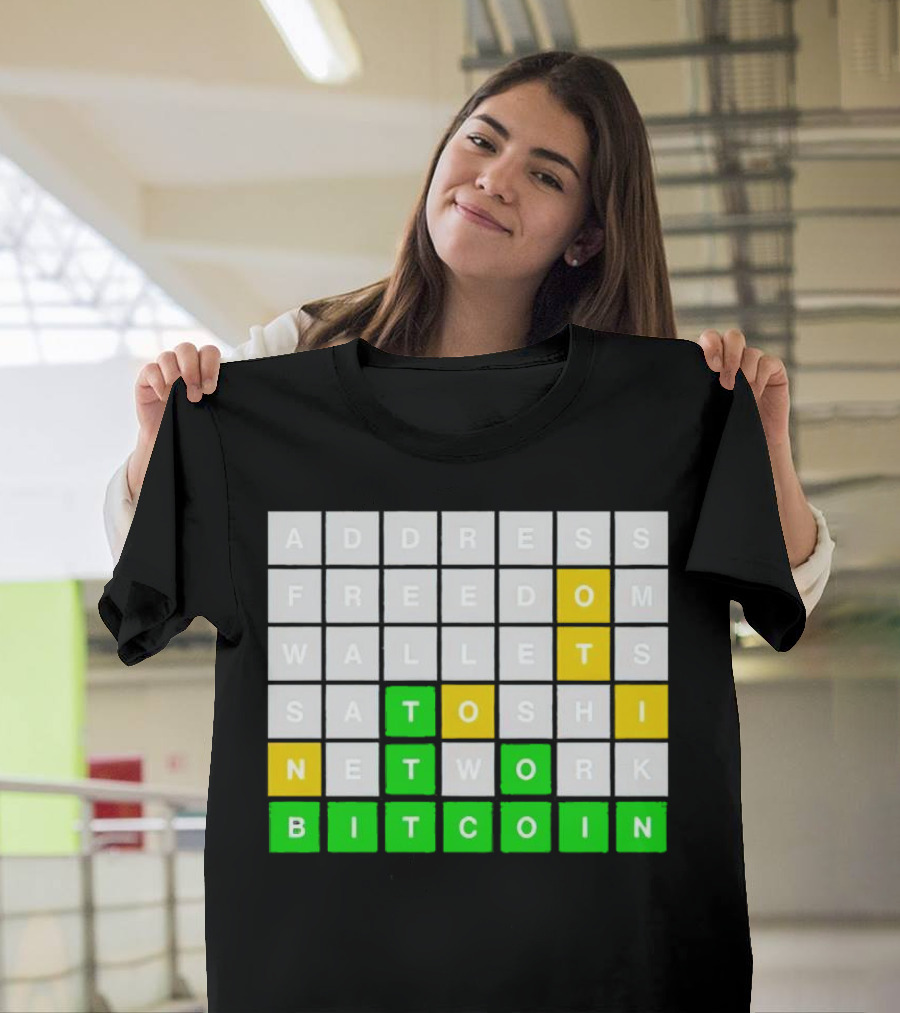 Address Freedom Wallets Satoshi Network Bitcoin Word Game T-Shirt