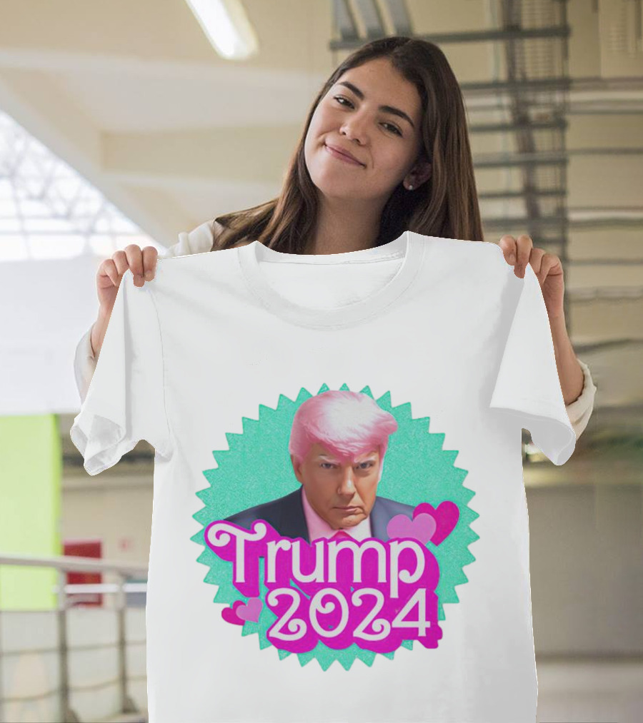 Trump 2024 Pink Hair Heart Badge T-Shirt