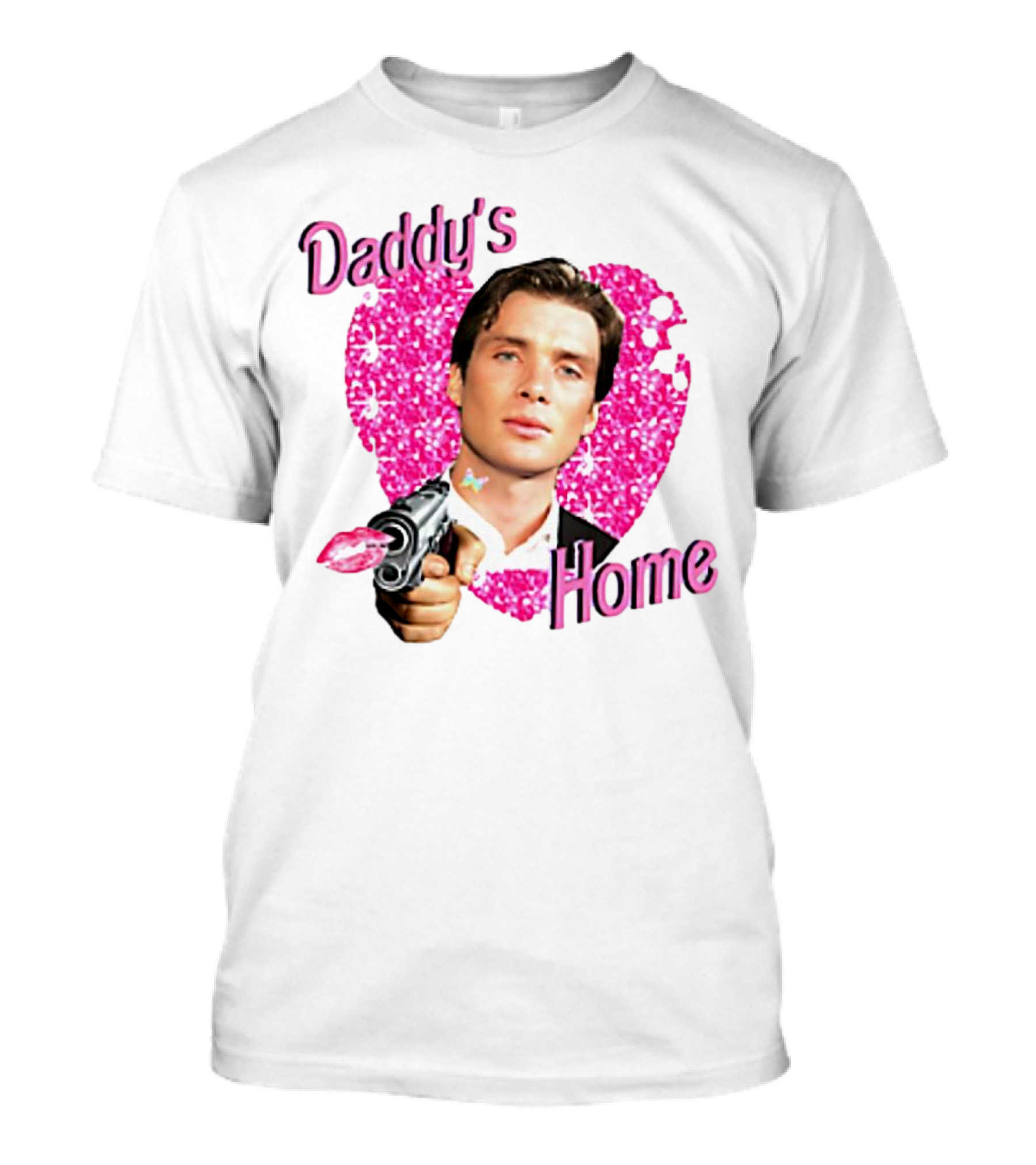 Daddy's Home Pink Glitter Heart Cillian Murphy Gun T-Shirt