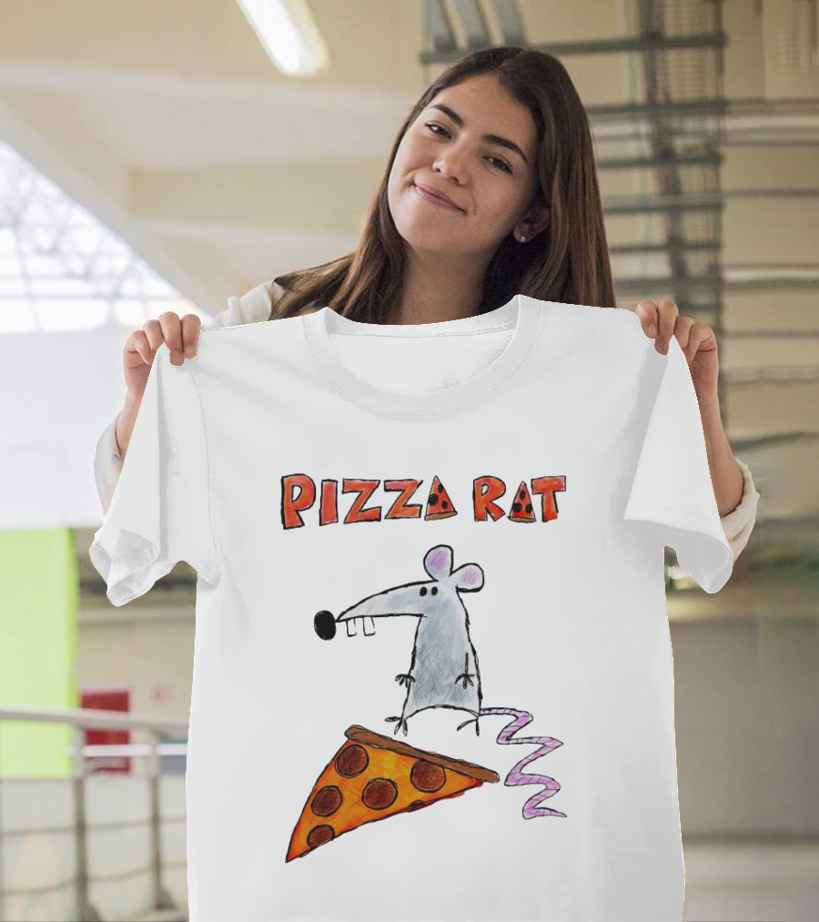 Pizza Rat Riding Pepperoni Slice with Whimsical Cartoon T-Shirt