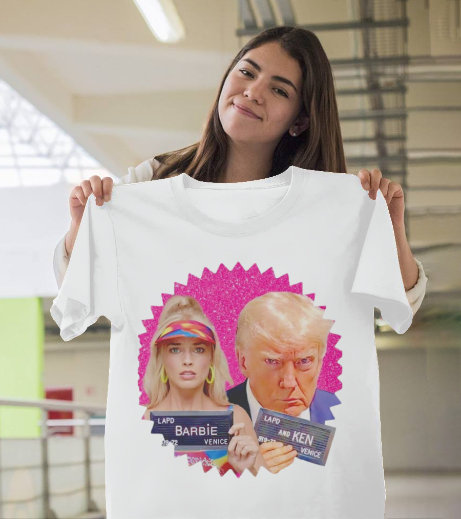 LAPD Barbie Ken Mugshot Venice Glam Glitter Background T-Shirt