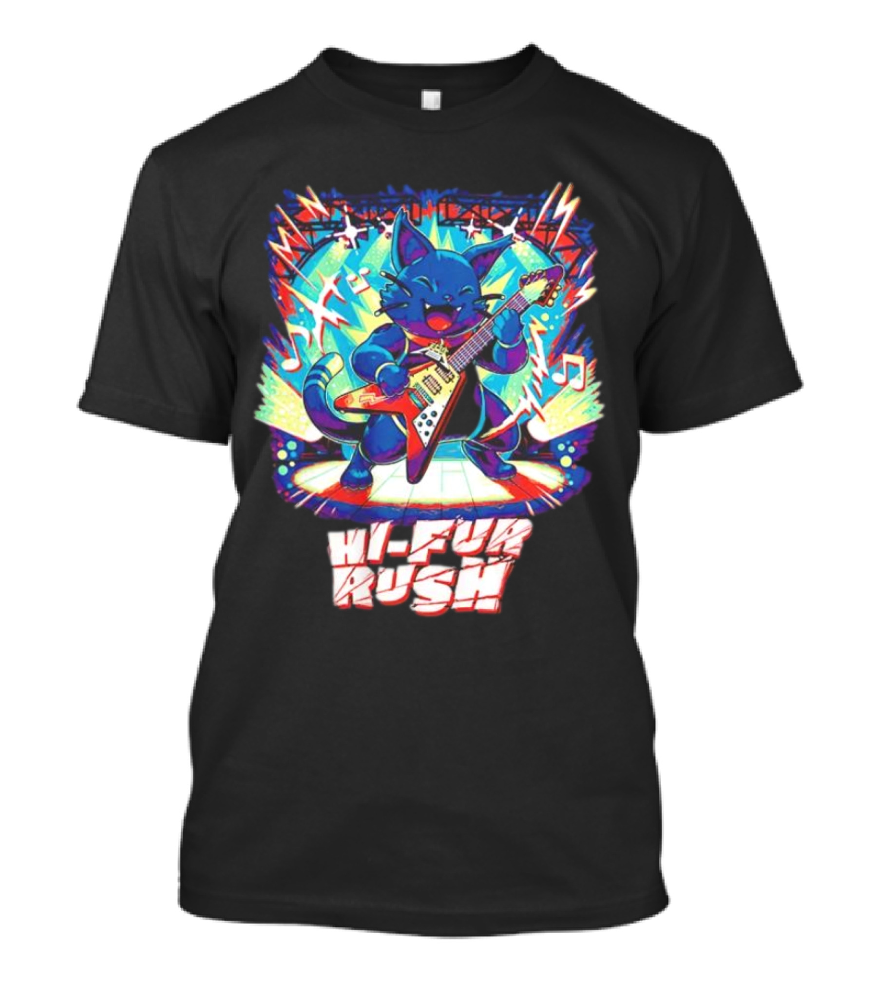 Cat Hi-Fur Rush Rocking Guitar Performance T-Shirt