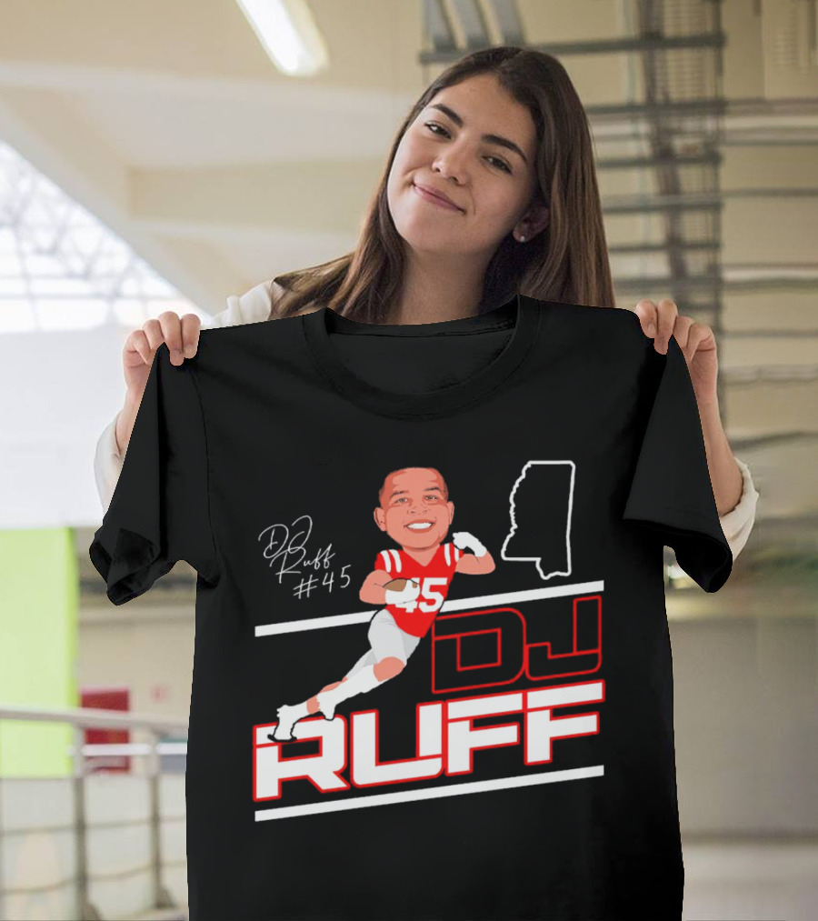 DJ Ruff #45 Ole Miss Rebels Football Signature T-Shirt