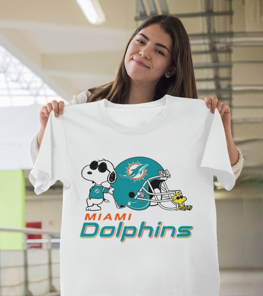 Miami Dolphins Snoopy and Woodstock Football Helmet T-Shirt